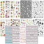 18 Sheets Nail Art Stickers Colorful Flame Flowers Moon Star Fruit Sexy Girls Nail Decals Nail Art Adhesive Sticker Design 3D Nail Art Supplies for Acrylic Nails Decoration Women Manicure Tips Charms