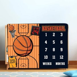 LYLYCTY Baby Monthly Milestone Blanket, Month Blanket for Newborn Baby Shower, Basketball Game Photography Background for Baby 60x40 inches BTLSLY111