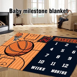 LYLYCTY Baby Monthly Milestone Blanket, Month Blanket for Newborn Baby Shower, Basketball Game Photography Background for Baby 60x40 inches BTLSLY111