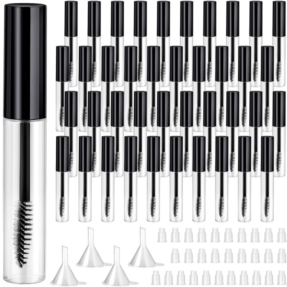 40 Pieces 10 ml Empty Mascara Tubes Eyelash Wand Refillable Clear Bottles Eyelash Cream Container Bottle with 4 Pieces Transparent Funnels Transferring Castor Oil for DIY Cosmetics (Black) 40 Pieces 10 ml Empty Mascara Tubes Eyelash Wand Refillable Clear Bottles Eyelash Cream Container Bottle with 4 Pieces Transparent Funnels Transferring Castor Oil for DIY Cosmetics (Black)