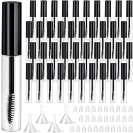 40 Pieces 10 ml Empty Mascara Tubes Eyelash Wand Refillable Clear Bottles Eyelash Cream Container Bottle with 4 Pieces Transparent Funnels Transferring Castor Oil for DIY Cosmetics (Black) 40 Pieces 10 ml Empty Mascara Tubes Eyelash Wand Refillable Clear Bottles Eyelash Cream Container Bottle with 4 Pieces Transparent Funnels Transferring Castor Oil for DIY Cosmetics (Black)