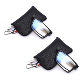 GOOSEN 2-Pack Reading Glasses for Women Men, Keychain Bags Compact Folding Readers, Clear Lens Blue light Glasses Spring Hinge, Black Black 2.25 x