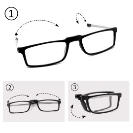 GOOSEN 2-Pack Reading Glasses for Women Men, Keychain Bags Compact Folding Readers, Clear Lens Blue light Glasses Spring Hinge, Black Black 2.25 x