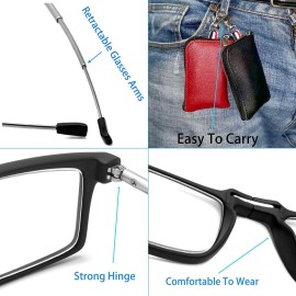 GOOSEN 2-Pack Reading Glasses for Women Men, Keychain Bags Compact Folding Readers, Clear Lens Blue light Glasses Spring Hinge, Black Black 2.25 x