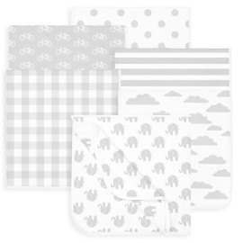 Baby Blankets - Soft Pure Cotton Swaddle Blankets for Boys and Girls - 6 Pack Grey & White Designs - Multi Use - 30 x 30 Inches