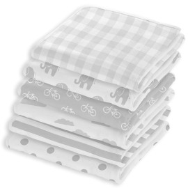 Baby Blankets - Soft Pure Cotton Swaddle Blankets for Boys and Girls - 6 Pack Grey & White Designs - Multi Use - 30 x 30 Inches