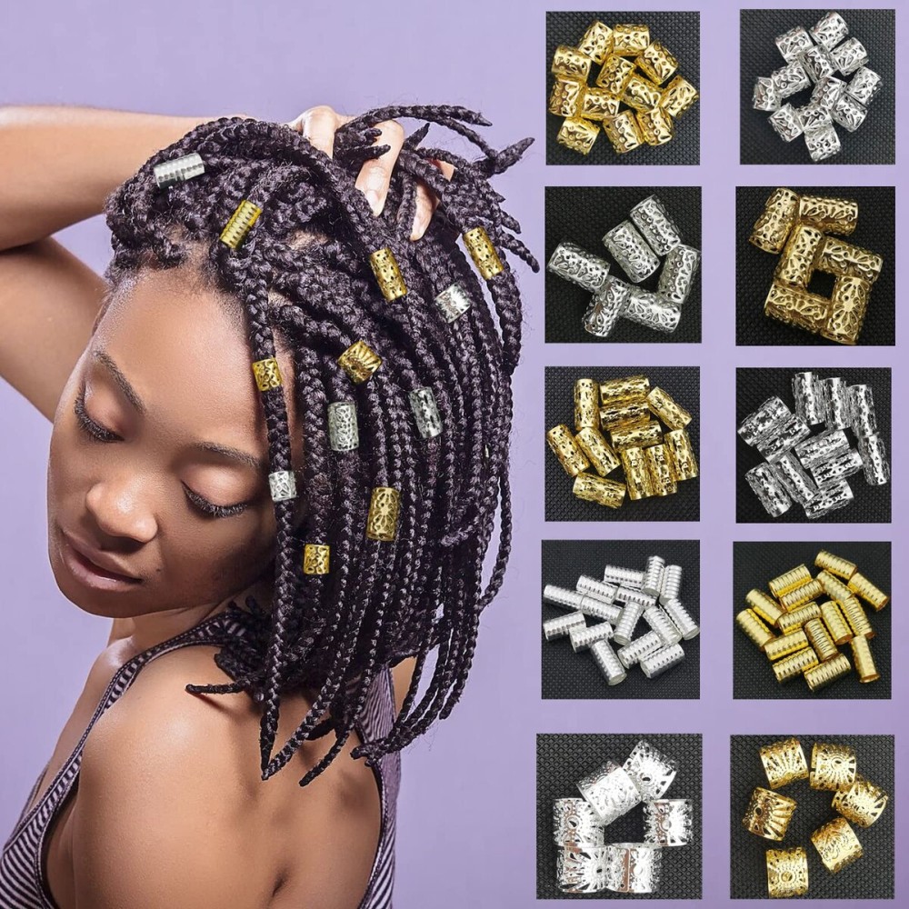 100 PCS Gold Hair Cuffs Hair Beads for Girls Silver Hair Jewelry for Braids Accessories, Flosius Hair Charms for Braids Dreadlock Accessories Loc Jewelry for Black Women