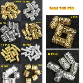 100 PCS Gold Hair Cuffs Hair Beads for Girls Silver Hair Jewelry for Braids Accessories, Flosius Hair Charms for Braids Dreadlock Accessories Loc Jewelry for Black Women