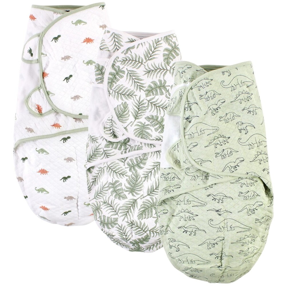 Hudson Baby Unisex Baby Quilted Cotton Swaddle Wrap 3pk, Dinosaur, 0-3 Months