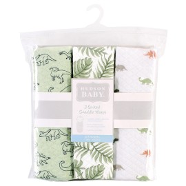 Hudson Baby Unisex Baby Quilted Cotton Swaddle Wrap 3pk, Dinosaur, 0-3 Months