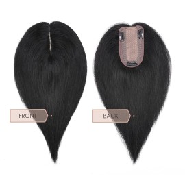 MY-LADY Human Hair Toppers for Women Real Human Hair Thin 7 * 13CM Silk Base with Lace Clip in Remy Hairpieces 150% Density 10 Inch Jet Black