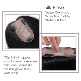 MY-LADY Human Hair Toppers for Women Real Human Hair Thin 7 * 13CM Silk Base with Lace Clip in Remy Hairpieces 150% Density 10 Inch Jet Black