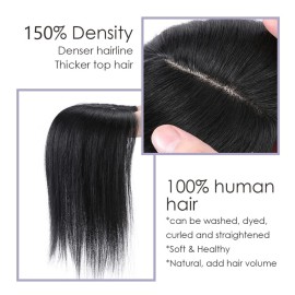 MY-LADY Human Hair Toppers for Women Real Human Hair Thin 7 * 13CM Silk Base with Lace Clip in Remy Hairpieces 150% Density 10 Inch Jet Black