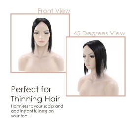 MY-LADY Human Hair Toppers for Women Real Human Hair Thin 7 * 13CM Silk Base with Lace Clip in Remy Hairpieces 150% Density 10 Inch Jet Black