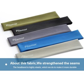 Pilamor Mens SweatBands(5pack), Headbands for Men and Women, Mens Headband for Running, Football, Yoga, Basketball,Thin and Absorbent Headbands (Black,Blue,Green,Gray,Darkgray)