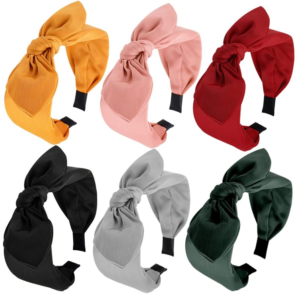Jaciya 6pcs Knotted Bow Headbands for Women Turban Wide Headbands for Women Top Knot Hair Bands Diademas para Mujer