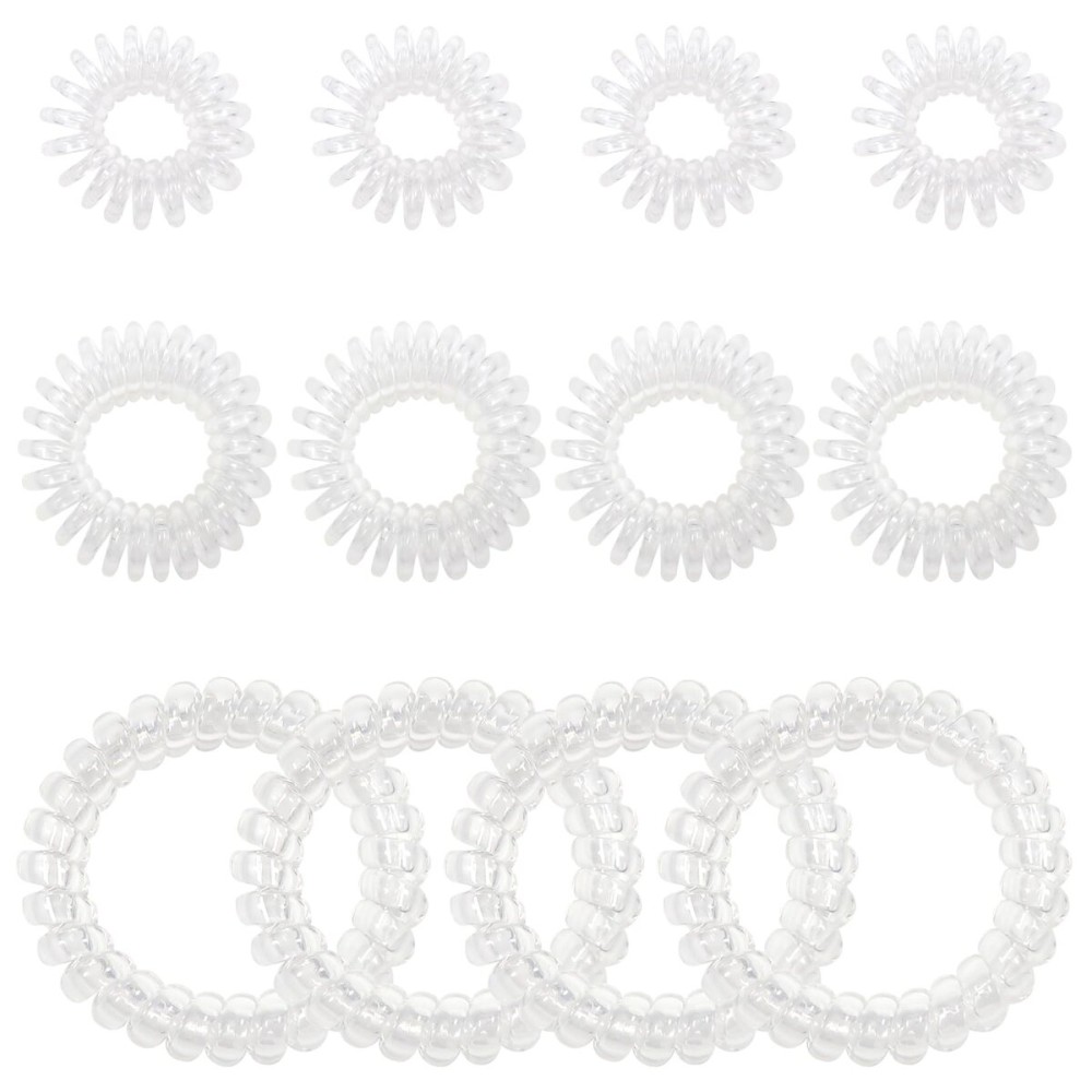 TUUXI 12pcs Spiral Hair Ties Clear No Crease Phone Cord Coils for Women No Damaged Rubber Bands for Hair Ponytail Holders 3 Sizes