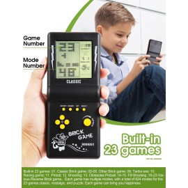 HLF 3.5-inch Large Screen Retro Brick Game Console for The 80s/90s Build in Block Game Racing/Tank Game Built-in 23 Classic Games Nostalgic Puzzle Children\'s Game Console (Black)