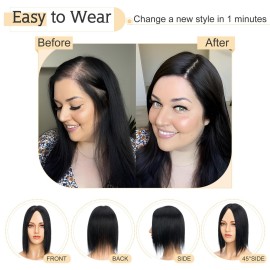 SEGO Human Hair Toppers for Women With Thinning Hair, 7 * 13CM Silk Base 100% Real Human Hair Clip in Top Wiglet Hairpieces -12 Inch No Bangs Jet Black SEGO Human Hair Toppers for Women With Thinning Hair, 7 * 13CM Silk Base 100% Real Human Hair Clip in Top Wiglet Hairpieces -12 Inch No Bangs Jet Black