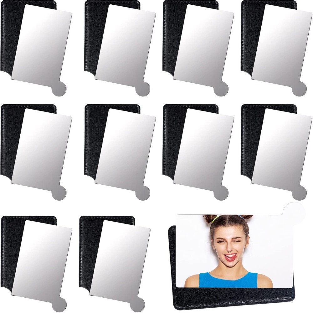 Jetec 10 Pieces Pocket Compact Mirrors Mini Mirror for Purse Wallet Small Handheld Stainless Steel Unbreakable with PU Leather Case for Men Women Travel Camp Signal Makeup(Black)