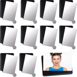 Jetec 10 Pieces Pocket Compact Mirrors Mini Mirror for Purse Wallet Small Handheld Stainless Steel Unbreakable with PU Leather Case for Men Women Travel Camp Signal Makeup(Black)