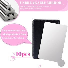 Jetec 10 Pieces Pocket Compact Mirrors Mini Mirror for Purse Wallet Small Handheld Stainless Steel Unbreakable with PU Leather Case for Men Women Travel Camp Signal Makeup(Black)