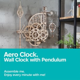 UGEARS Wooden 3D Puzzles for Adults Aero Clock - Mechanical Puzzles for Adults, Wall 3D Clock Puzzle with Pendulum Model Kit - DIY Miniature Kit Crafts Gift for Birthday - 320 Pcs