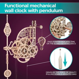 UGEARS Wooden 3D Puzzles for Adults Aero Clock - Mechanical Puzzles for Adults, Wall 3D Clock Puzzle with Pendulum Model Kit - DIY Miniature Kit Crafts Gift for Birthday - 320 Pcs