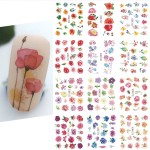 queenfoot Flower Nail Art Stickers Decals Summer Nail Decorations Blooming Flower Nail Stickers Decals Water Summer Sliders Chrysanthemum Peony Design for Manicure 12 Sheets 12 Count Pack of 1