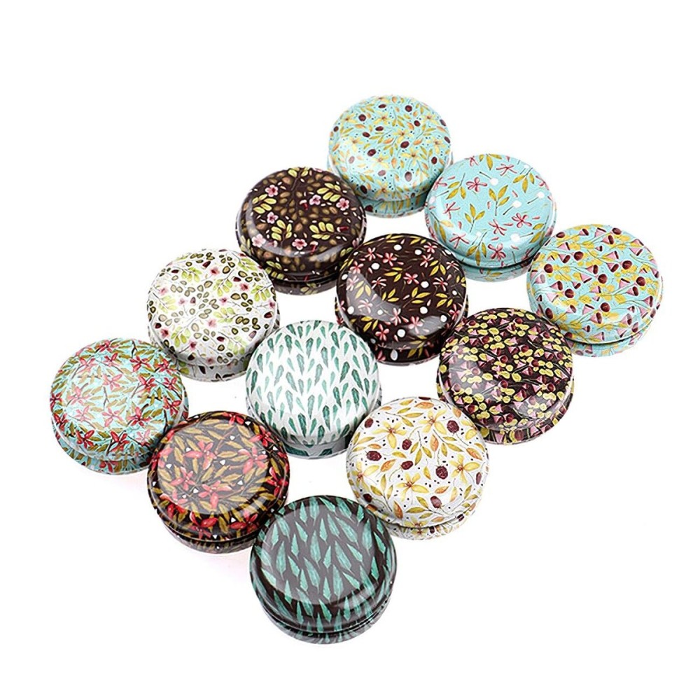 Rarapop 12 Pack Reusable Mini Round Tinplate Candle Tin Jars with Lids, 20ml Small Vintage Travel Tin Cans Refillable Empty Container Bottle for Lip Balm, Salve, Eye Shadow, Powder