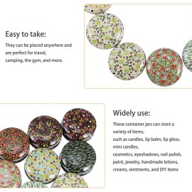 Rarapop 12 Pack Reusable Mini Round Tinplate Candle Tin Jars with Lids, 20ml Small Vintage Travel Tin Cans Refillable Empty Container Bottle for Lip Balm, Salve, Eye Shadow, Powder