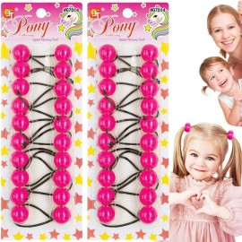 Beauty Town 20PCS Bubble Ponytail Holders - 20mm Twin Bead Hair Ties for Girls & Kids - Colorful Elastic Hair Accessories for Braids & Pigtails (Magenta Pink)