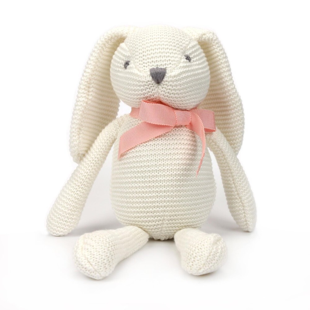 FLUFFYFUN 100% Organic Cotton Baby Bunny Stuffed Animal 7.1 - Soft White Rabbit Plush Toy for Newborn