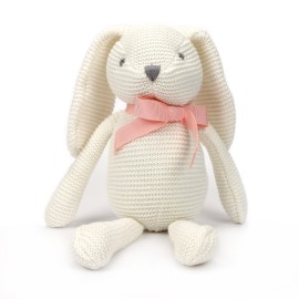FLUFFYFUN 100% Organic Cotton Baby Bunny Stuffed Animal 7.1 - Soft White Rabbit Plush Toy for Newborn
