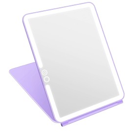 deweisn Folding Lighted Makeup Mirror with 72 LEDs 3 Colors Light Modes USB Rechargable 1800mA Batteries Portable Ultra Thin Compact Vanity Mirror Dimmable Travel Mirror