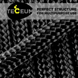 TECEUM Paracord Type IV 750 lb Black 016 - 100 ft - 4mm - 100% Nylon Strong Tactical MIL-SPEC Parachute Cord - Survival Rope Emergency para Cord 11 Strands Core EDC Camping Hiking Military Gear 016a