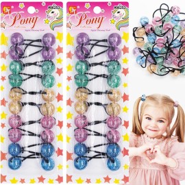 Beauty Town 20PCS Glitter Bubble Bead Hair Ties - 20mm Ponytail Holders for Girls & Kids - Colorful Hair Elastics for Braids & Styles (Assorted)