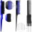 3 Pieces Pick Teasing Combs Hair Brush Set Includes Black Carbon Lift with Metal Prong, Triple Pin Rat Tail Comb, Nylon Bristle Hair Brush for Women(Black, Blue)