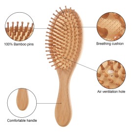 Bamboo Hair Brush and Comb Set - Eco-Friendly Anti-Static Detangling Brush and Combs for Women and Men, Massage Wooden Brushes for Thick, Thin, Curly, Straight, Dry or Wet Hair