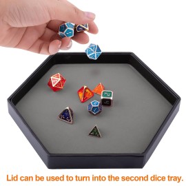 SIQUK Dice Tray with Lid Hexagon Dice Rolling Tray Dice Holder for Dice Games Like RPG, DND and Other Table Games, Gray