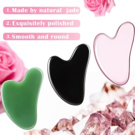 Nuanchu 3 Pieces Gua Sha Facial Tool Natural Resin Stone Board Scraping Facial Massage Gua Sha Scraping Massage Tool for Face, Skin Body Muscle Relaxing Tools(Pink, Dark Green, Black)