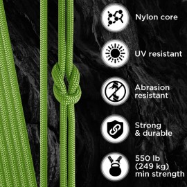 TECEUM Paracord Type III 550 Fluo Green - 100 ft - 4mm - Tactical Rope MIL-SPEC - Outdoor para Cord -Camping Hiking Fishing Gear and Equipment - EDC Parachute Cord - Strong Survival Rope 017