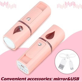 Eyelash Fan USB Portable Lash Dryer Nano Facial Mister Face Mister Portable Facial Steamer with 20ml Water Tank Rechargeable Handheld Mini Fan Lash Dryer Eyelash Extension(Pink)