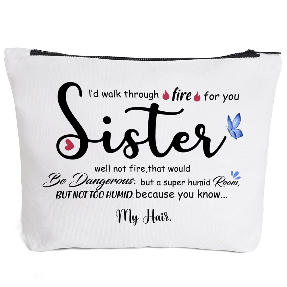 Fokongna Sister Gifts - Birthday Makeup Bag for Girls, Soul Sister Gift with Fire Design