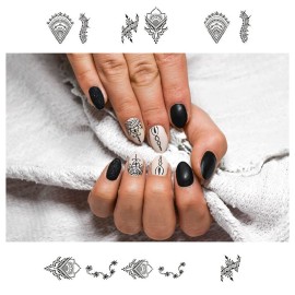 13 Sheets Black Nail Stickers Boho Retro Nail Decals Black Nail Tattoos Water Transfer Nail Decals Nails Supply Necklace Jewelry Feather Nail Design for Women Nail Art DIY Decoration 13 Sheets Black Nail Stickers Boho Retro Nail Decals Black Nail Tattoos Water Transfer Nail Decals Nails Supply Necklace Jewelry Feather Nail Design for Women Nail Art DIY Decoration