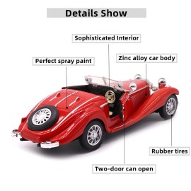 1:28 Scale Pullback Diecast Metal Antique Classic Model Cars Collectible Toy Gifts (Red,Length 6.5in/16.8cm)