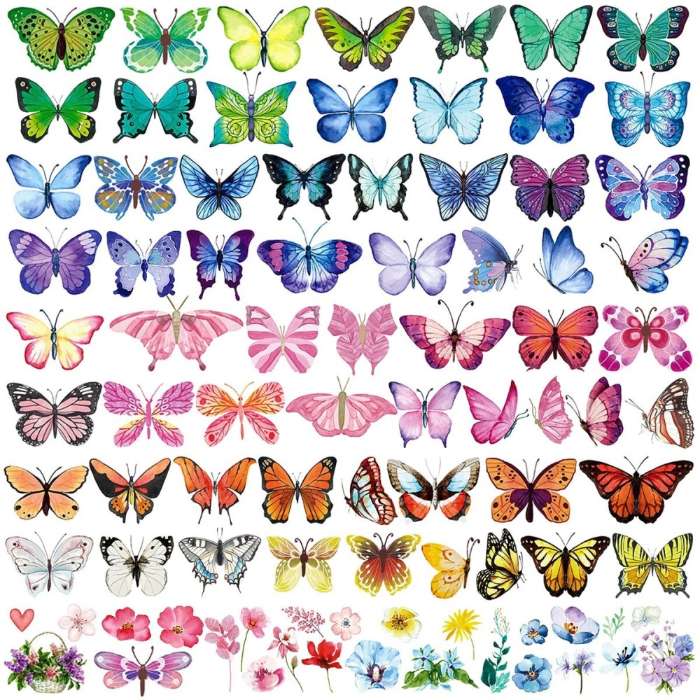 Butterfly Tattoos for Kids/Women, 100 Pcs Colorful & Waterproof Butterfly Temporary Stickers for Party Favors/Gifts/Decoration