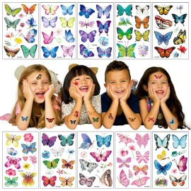 Butterfly Tattoos for Kids/Women, 100 Pcs Colorful & Waterproof Butterfly Temporary Stickers for Party Favors/Gifts/Decoration