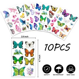 Butterfly Tattoos for Kids/Women, 100 Pcs Colorful & Waterproof Butterfly Temporary Stickers for Party Favors/Gifts/Decoration