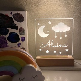 souleather Moon and Stars Custom Name Kids Bedroom, Nursery Personalized Night Light, Childs Playroom, Gift for Kids